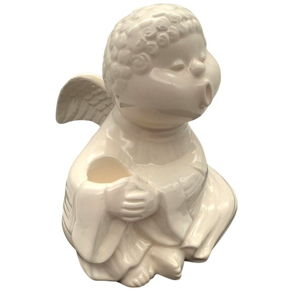 Vtg Fitz & Floyd Ceramic Singing Angel Figurine Taper Candle Holder Japan White - Picture 7 of 11